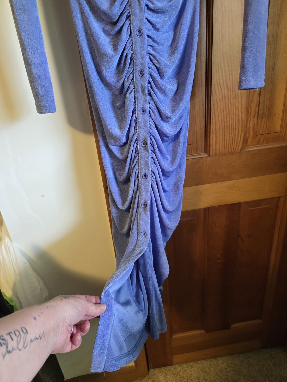 Akira Lavender Ruched Button-Front Long Sleeve Dress - Picture 7 of 16